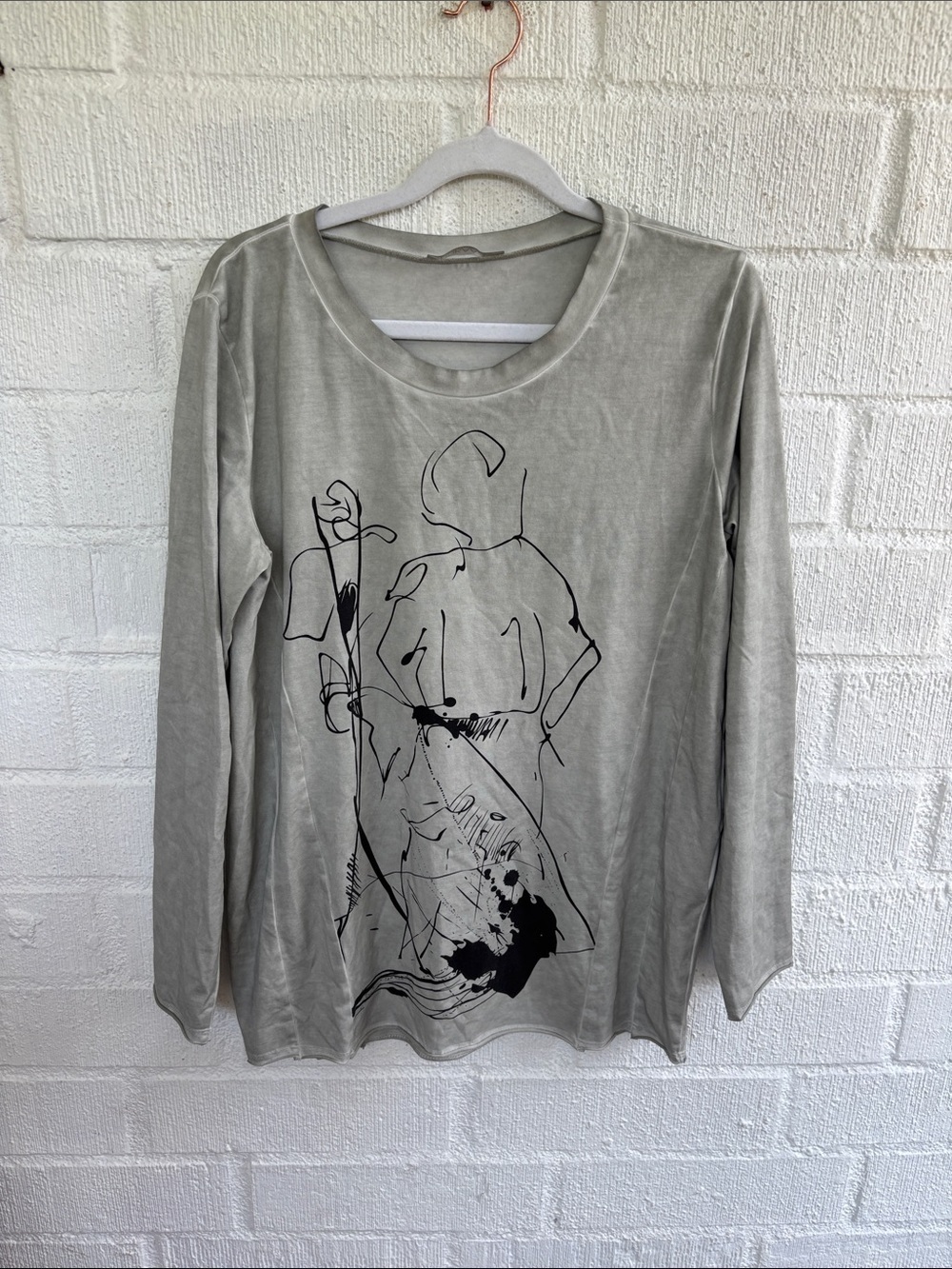 Luukaa Abstract Stretch Gray Long Sleeve Tee sz 10